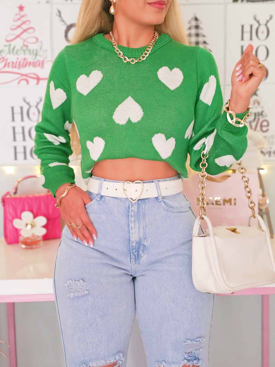Buzo Miley Verde Corazon Crema