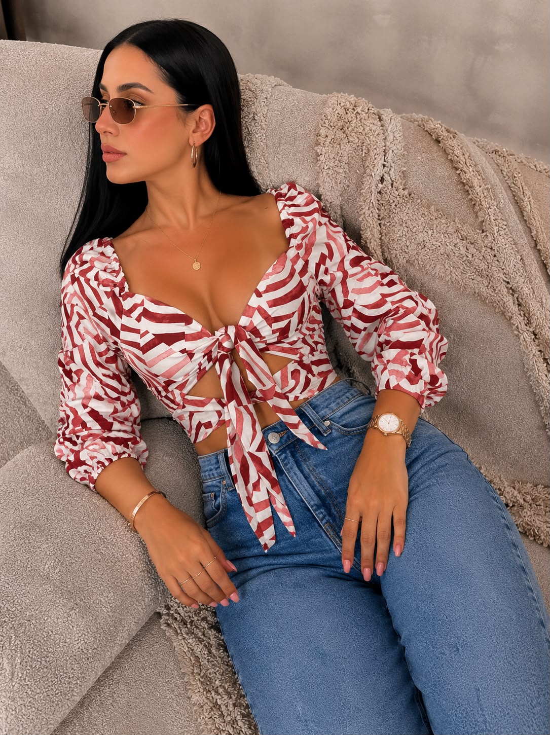 Blusa Aura Figuras Vinotinto